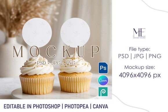 Elevate Your Party Designs with a Professional Cupcake Topper Mockup and Round Toppers Tag