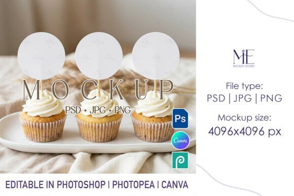 Elevating Brand Presentation with the Cupcake Topper Mockup Set, Neutral Round