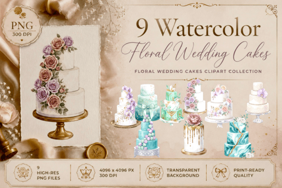 Elevating Designs with Watercolor Wedding Cake Clipart PNG Gold