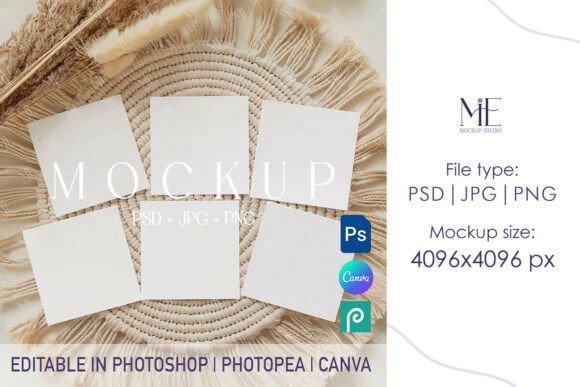 Elevating Your Brand with the Six Square Card Mockup Canva Boho Invite