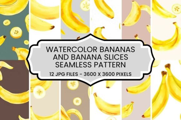Vibrant Watercolor Bananas Seamless Pattern Set